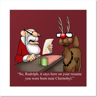 Funny Christmas Holiday Reindeer Cartoon Humor Posters and Art